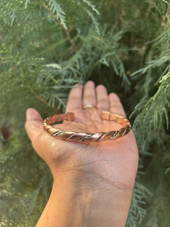 1Pc Pure Copper and Silver Healing Bangle Cuff Bracelet Spiritual, Unisex - Image 4 of 4