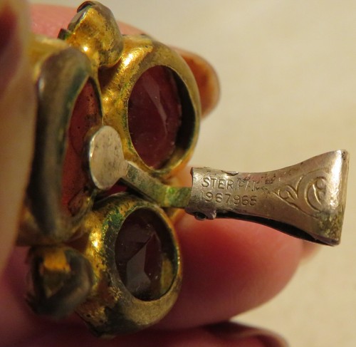 Vintage Sterling Silver Gold Tone Clip Large Purple Stones Single Ear Ring Parts - Picture 10 of 17
