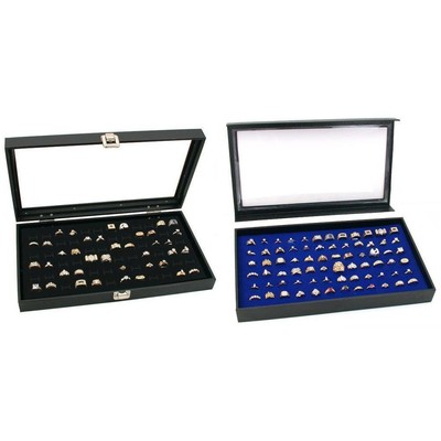 Glass Top & Acrylic Top Display Cases With Black & Blue Ring Foams Kit 4 Pcs