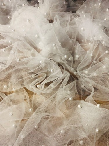 ELEGANT SOFT PEARL BEADED BRIDAL LACE FABRIC TULLE NET 60” WIDE DRESS SCARVES - Picture 40 of 104
