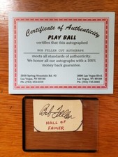 Bob Feller Hall Of Fame Cut Signature Autograph Indians AUTO with COA