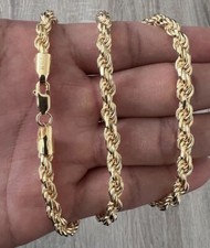 5mm 14K Gold Rope REAL Solid 925 Silver Necklace Bracelet Italy Heavy