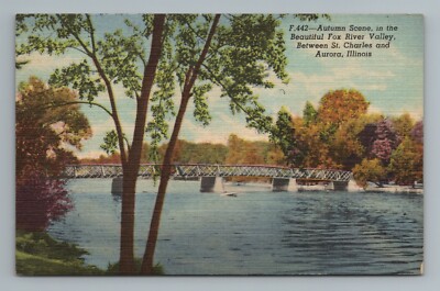Fox River St Charles Aurora Bridge Valley IL Illinois Postcard
