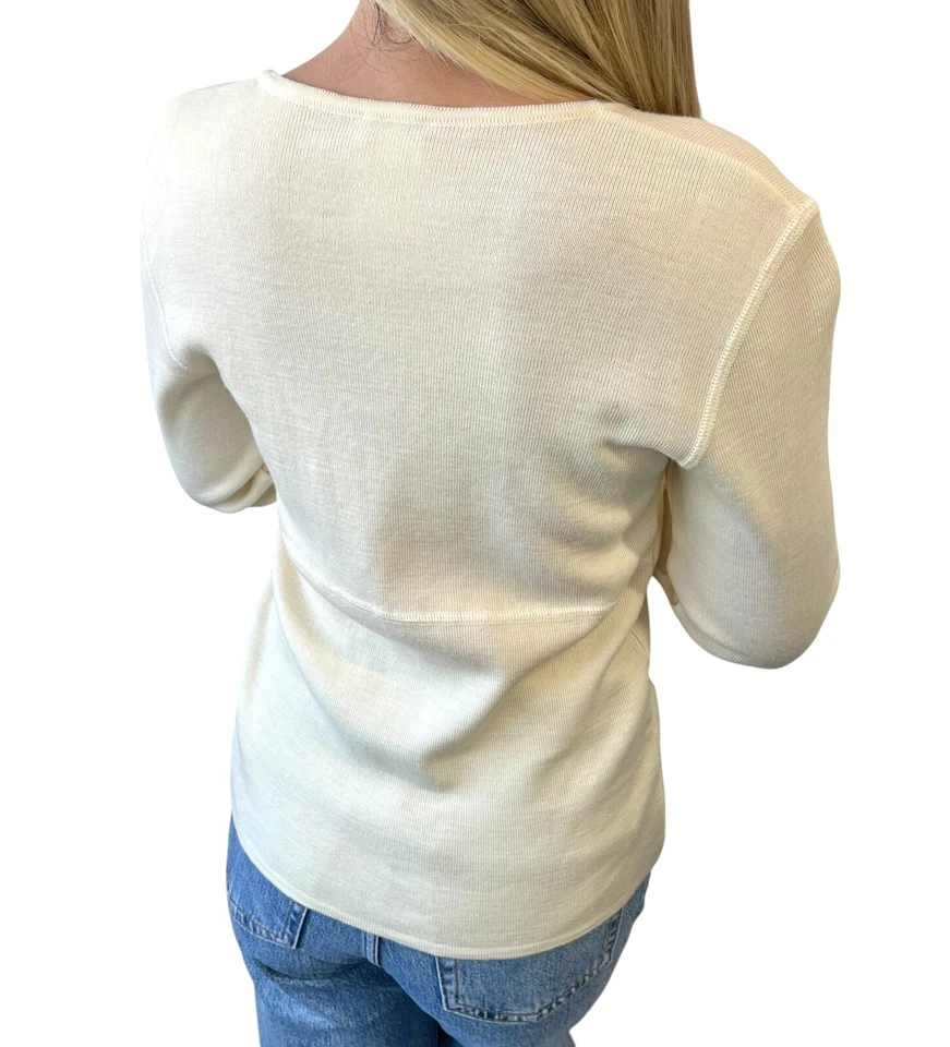 Suéter Tejido CHANEL Vintage 01A Marca CC #42 Manga Larga Top Lana Crema Foto 4 de 4