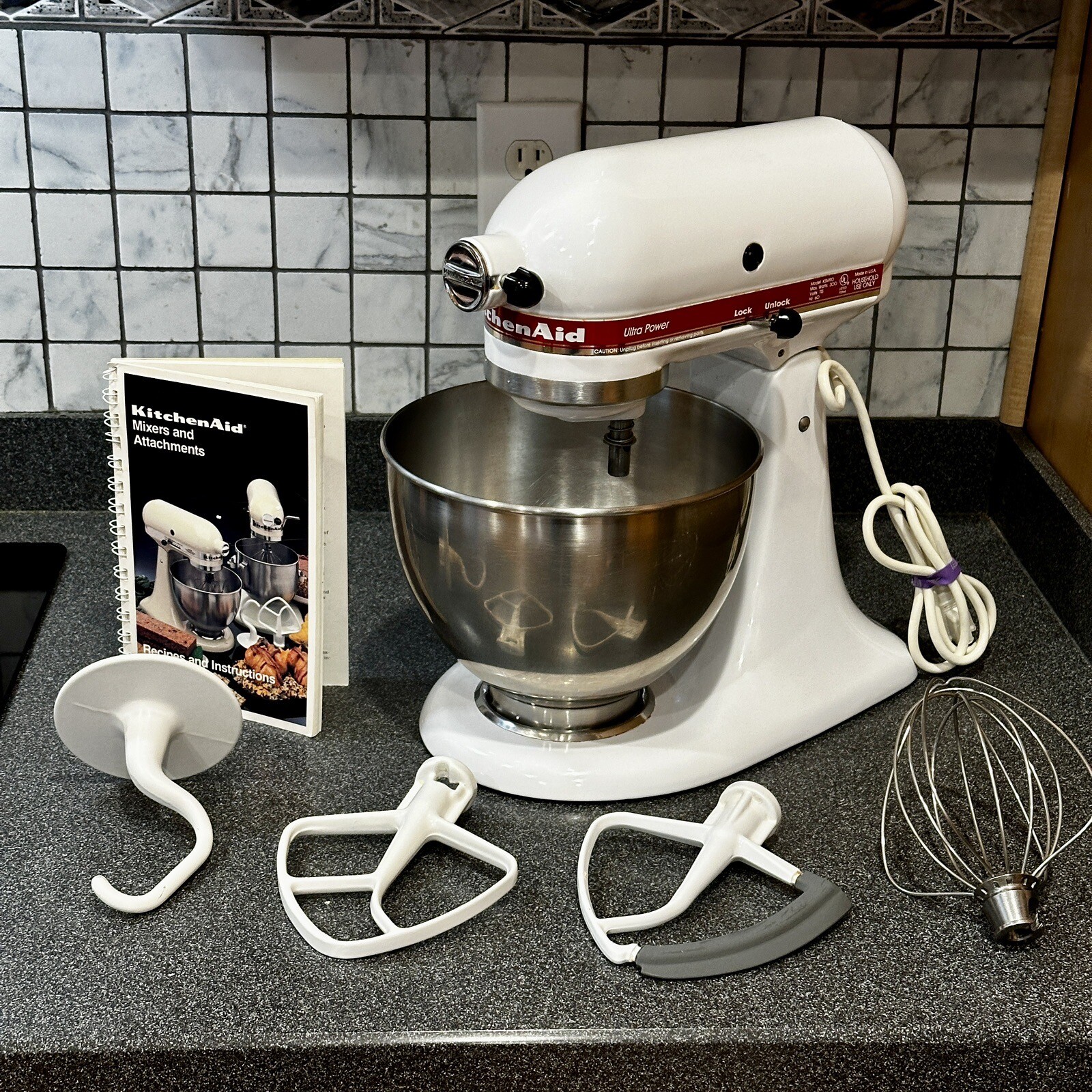 ⭐ KitchenAid KSM90 300W Ultra Power Stand Mixer White w/ Attachments