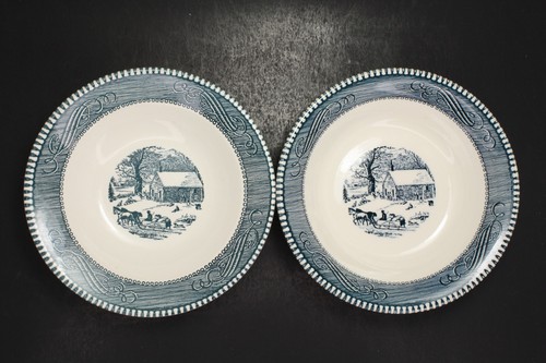 C1950 Currier & Ives Royal Blue Coupe Cereal Soup Bowl Schoolhouse Replacement - Picture 3 of 8