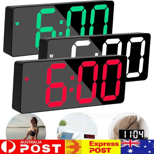 LED Digital Clock Mirror Display Snooze Alarm Temperature Time Table Desk Decor~ - Picture 2 of 31