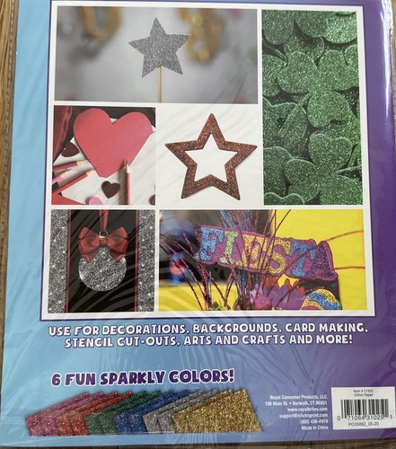 Royal Brites NEW Glitter Paper 12 Sheets 6 Colors SEALED Heavy Duty Paper NIB - Picture 2 of 2
