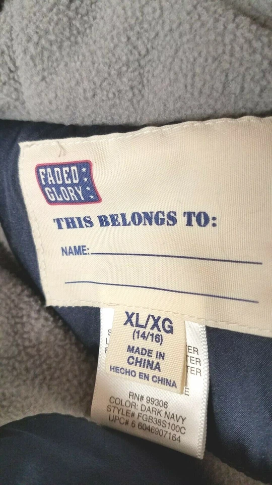 Chaqueta acolchada Faded Glory (XL 14-16) azul marino oscuro. Cremallera. Con capucha. Bolsillos. ¡Cálido! Foto 3 de 3