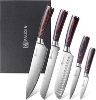 KüChenmesser Set 5-Teilig Carbon Edelstahl Ultra Scharf Chefmesser Hackmesser