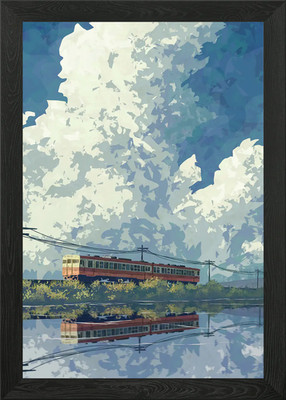 Zug Reflexion unter bewölktem Himmel gerahmtes Wandbild Poster Leinwanddruck Bild