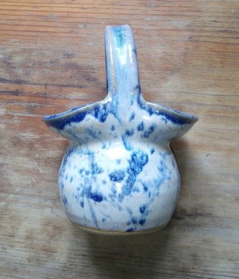 Pot Luck Wayne Moore Pottery Basket Farmhouse Decor 1987 Seagrove NC blue white