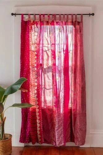 Boho Indian Silk Sari Curtain Vintage Window Panel Bohemian Bedroom Living Room - Picture 10 of 12