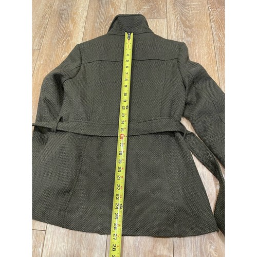 Nicole Miller Women Wool Blend Pea Coat Belted Lined Green Trench M* Fits Like S - Picture 8 of 10