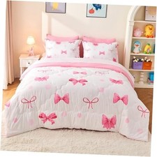 7 Piece Pink Bedding Set for Girls Kids Size Comforter Set with Sheet Full Bow