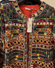 alice olivia Women s M Mid-Length Open Front Beaded Embroidered Jacket NWT