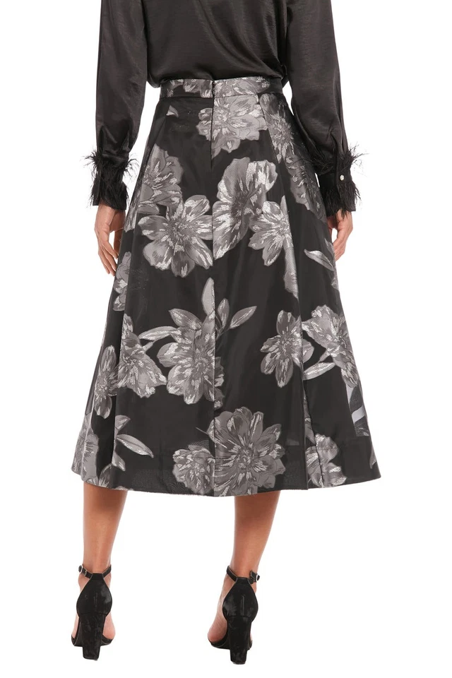 Falda midi de organza floral Gramercy Muse X6017 para mujer, negra/plateada, EE. UU. 14 Foto 2 de 4