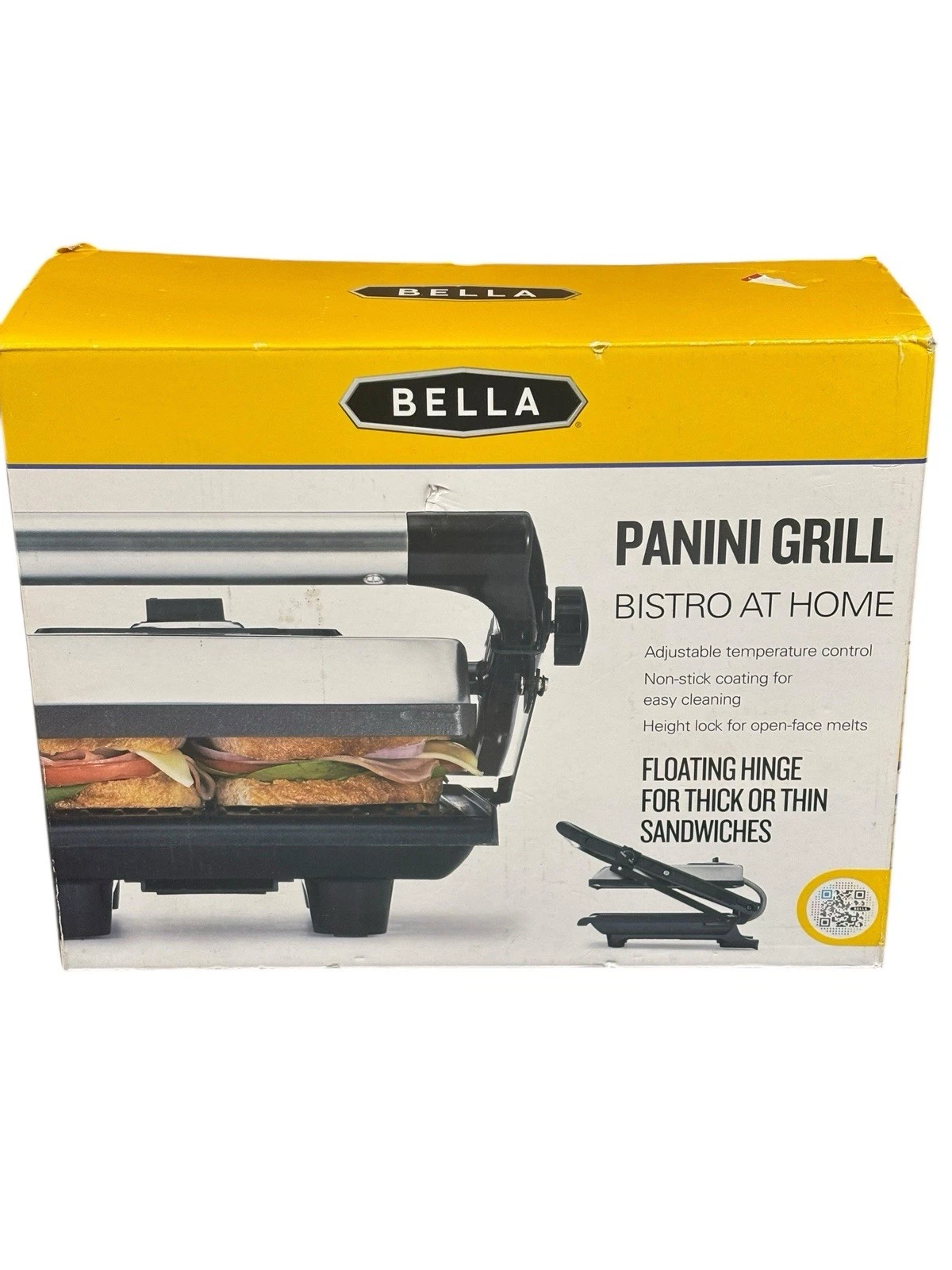 Bella Panini Grill Bistro at Home Adjustable Temp Nonstick Open Box