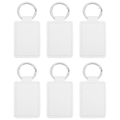 Engraving Keychain Blanks, 6Pcs Rectangle Leather Keychain Blanks, White