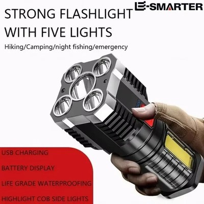 1 Stück 5LED High Power Wiederaufladbare Taschenlampe Camping Strahler 3 Modi Outdoor