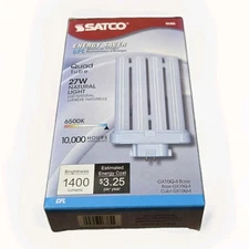 Satco S6385 Compact Fluorescent 27 Watts 1400 Lumens PL 4-Pin GX10q-4 Base