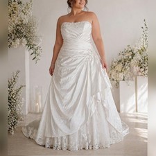 Maggie Sottero Couture White Satin & Tulle Strapless Corset Wedding Dress sz 18