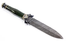 Jot Singh Custom Damascus Art Knife With Jade Handle Silver & Gold Inlays