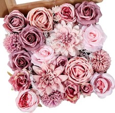 Luckinds Artificial Flowers Dusty Pink Silk Roses, Fake Flowers for DIY Wedding