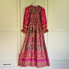 Celina Moon Fushia Pink Floral Smocked Maxi Dress Bohemian Size Small NWT $250