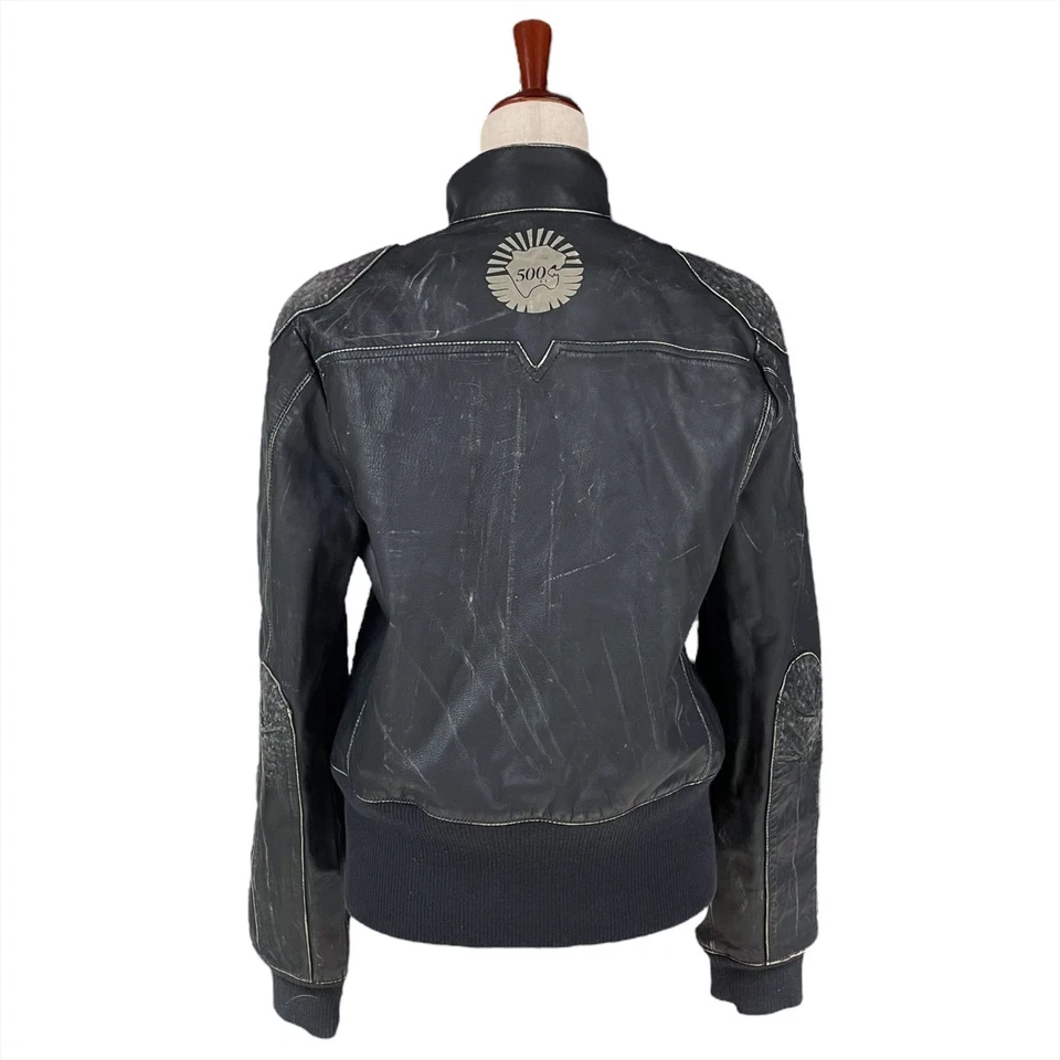 Jaqueta bombardeiro PUMA couro genuíno Y2K arquivamento preta desgastada tamanho XL - Imagem 2 de 4