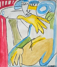 Fernand Leger Signed French Cubist Modernist Oil Painting –Vintage Art on Canvas