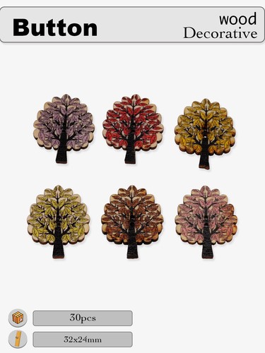30pcs Tree-Shaped Wooden Buttons for Scrapbooking & Sewing DIY Crafts 32x24mm - Picture 4 of 6