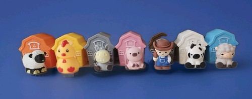 7 Barns & 5 Finger Puppets + Chick & Lamb Figures- Pig Cow Sheep Farmer Donkey