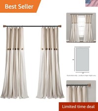 Linen Button Window Curtain Panel, Single, 40" W x 95" L, Linen- Country Curt...