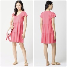 J CREW 100% Cotton Tiered Mini Dress  XXL Short Sleeve V-Neck Stretch Pullover