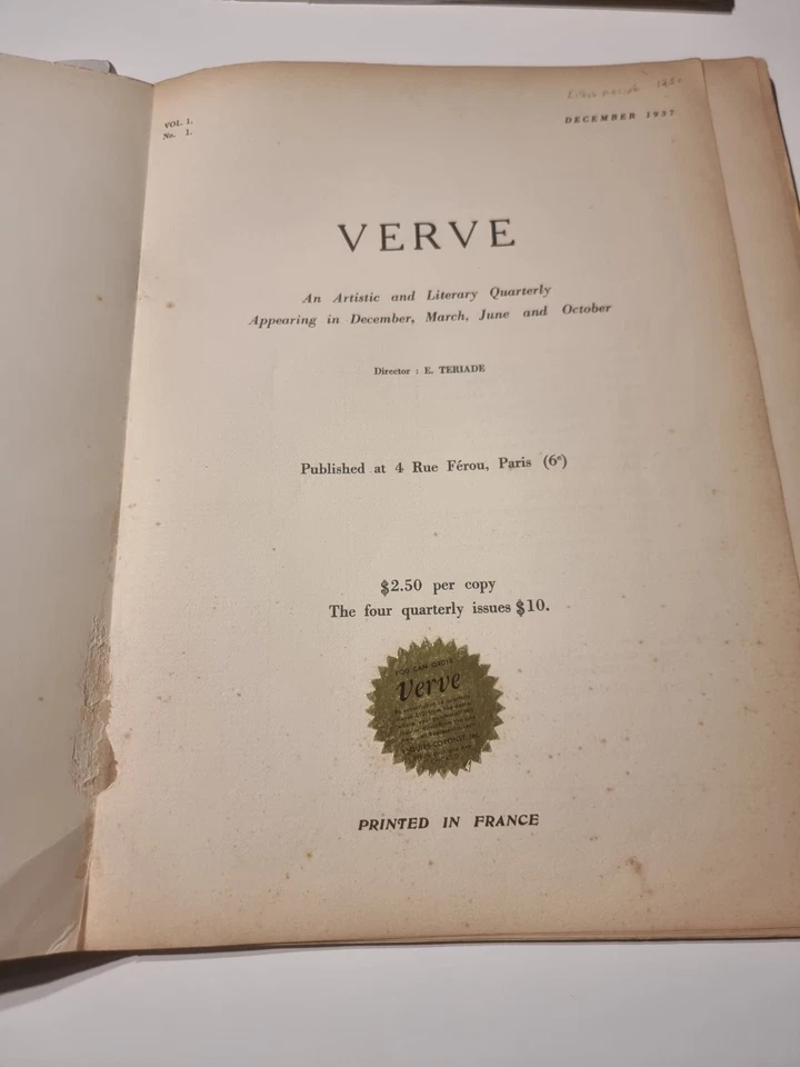 Original Complete 1937 VERVE Art Magazine Vol 1 No 1, Matisse, Guernica, Man Ray - Imagem 3 de 4