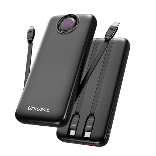 22.5W Max Power Bank with Built-in Cables 10000mAh Pearl Black Portable Charger