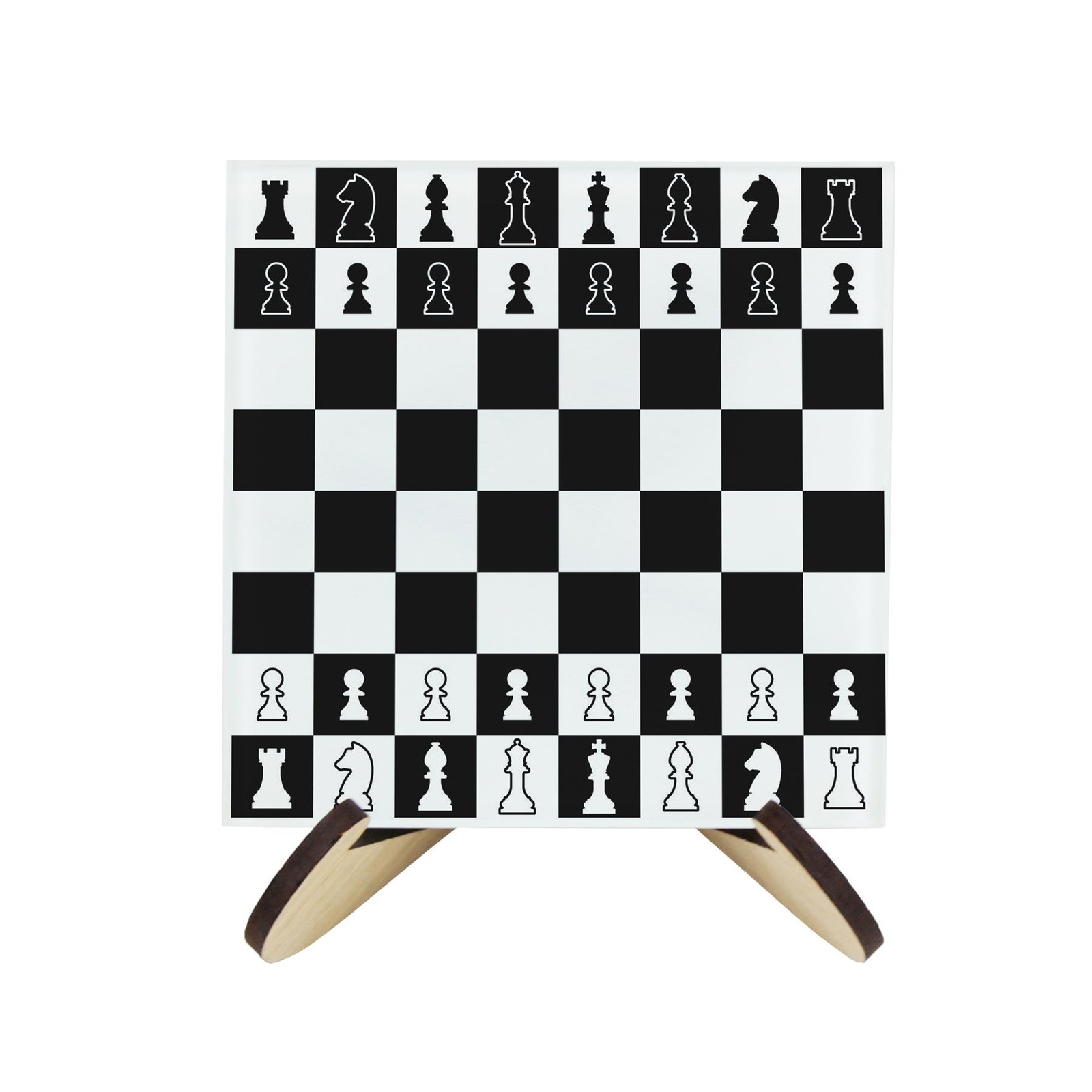 Chess Board Glass Drinks Coaster Set with Stand, Set of 4 Board Game Gifts