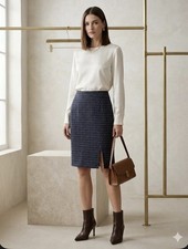NWOT Anthropologie Maeve Pencil Skirt Size 12 Knee Length Textured Blue/ Yellow