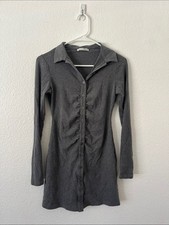 Reformation Gray Long Sleeve Ribbed Collared Button Down Mini Dress Size Small