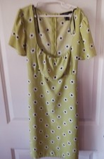 EUC Womens Forever 21 Lime Green Floral Dress Summer Puff Sleeves  218