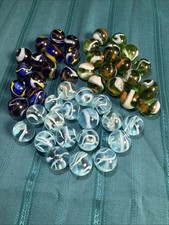 Glass Marbles Assorted Colors Lot of 49 Dark Blue Green and Light Blue.