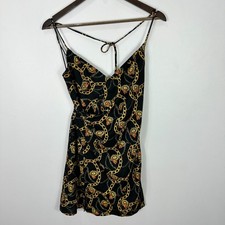 ASTR the Label Chain Reaction Black and Gold Chain Print Mini Dress Womens XS