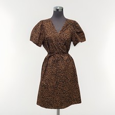 NWT Madewell Dress Womens L Brown Black Leopard Print Wrap Short Sleeve Mini