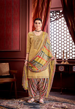 Pure Zam Mustard Beige Patiala Suit  Heavy Embroidered Kurta with Multicolor Pr