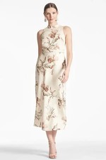 Sachin & Babi Lisandra Eggshell Petals Satin Crepe Floral Midi Dress Size 4 $465