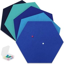 Hexagon Felt Bulletin Board Large Pin Tiles Self Adhesive Blue Series 5 PCS