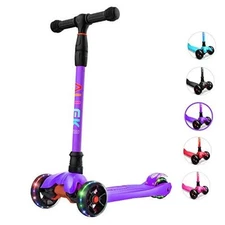  Kick Scooter B02, Lean 'N Glide Scooter with Extra Wide PU Light-Up Purple
