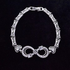 Brazalete Joyería Símbolo Infinito Topacio Transparente Elegante Relleno Oro Blanco 18K para Mujer