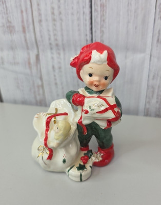 Lefton Christmas Santas Helper Elf Pixie Ceramic Figurine Vintage Japan MCM